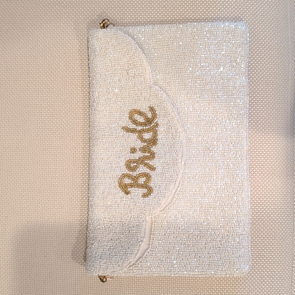 Beaded "Bride" Envelope Clutch w/ crossbody chain